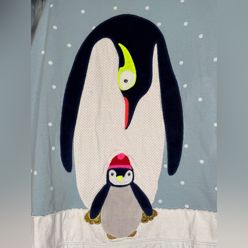 Mini Boden Sky Blue Dress with White Dots & Cute Penguins - Picture 2 of 4